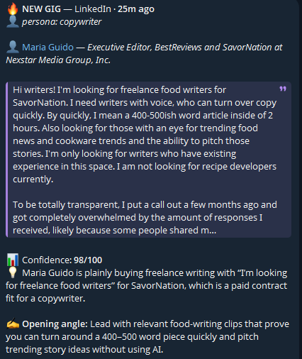 Alert: Executive Editor at BestReviews looking for freelance food writers for SavorNation, confidence 98