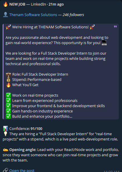 Alert: THENAM Software Solutions hiring a Full Stack Developer, 91 out of 100