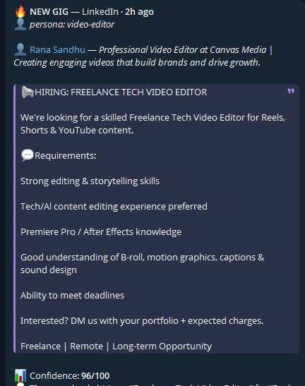 Alert: Canvas Media hiring a Freelance Tech Video Editor for Reels, Shorts and YouTube, confidence 96