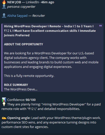 Alert: recruiter hiring a WordPress developer, remote
